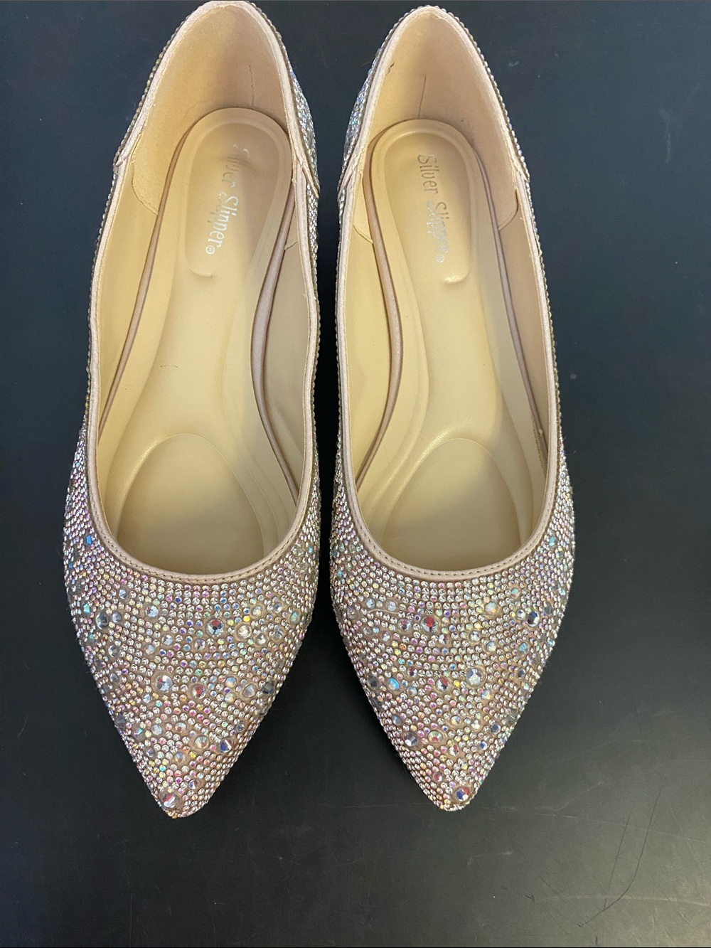 Silver Splendor Rhinestone Pointed Flats in Blush